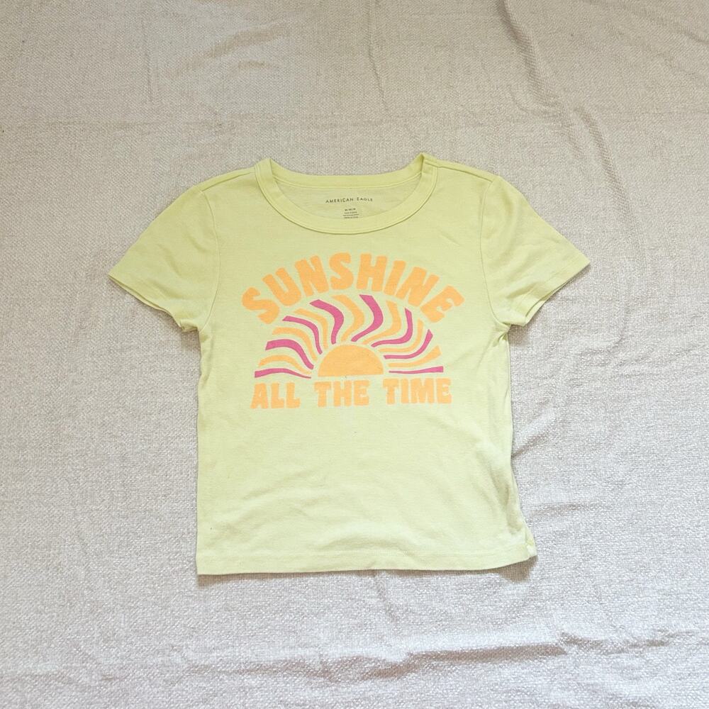 yellow sunshine sun graphic short sleeve crew neck american eagle baby tee